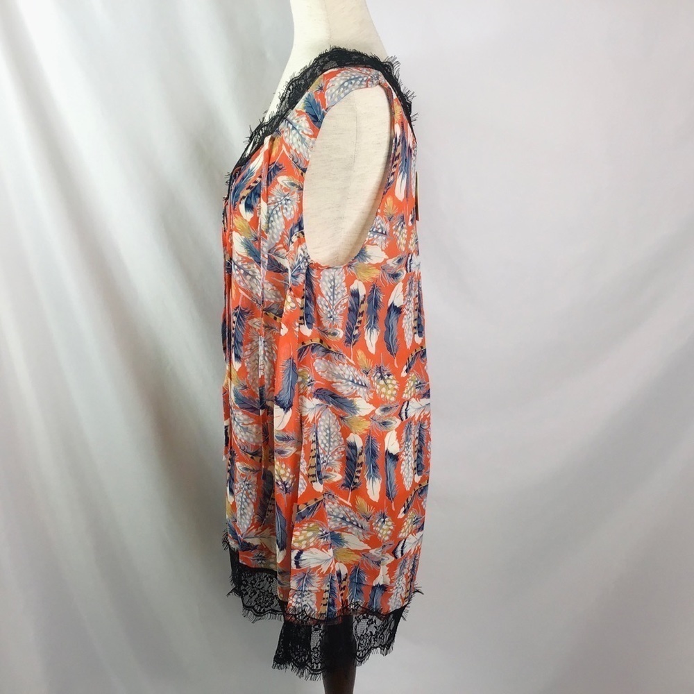 Nwt A’reve Nightgown Size L Camisole Lace Boho Feather Print Red Blue - Picture 4 of 14